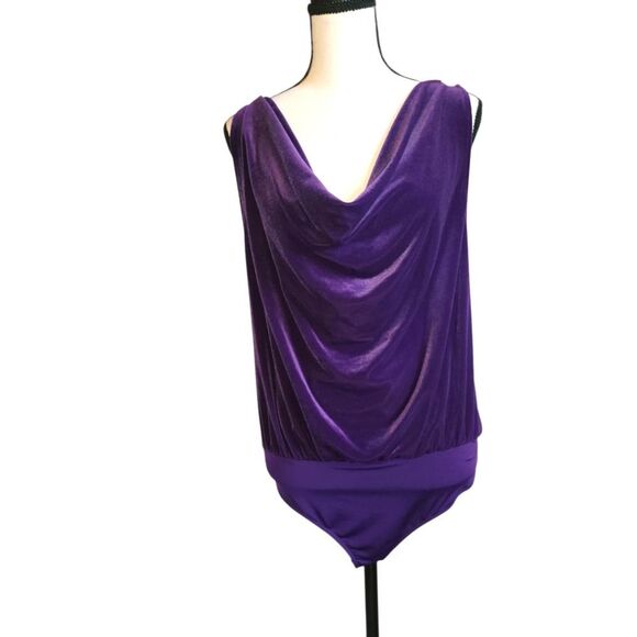 Express Tops - Express Deep Purple Velvet Draped Sleeveless Bodysuit, Sz. M